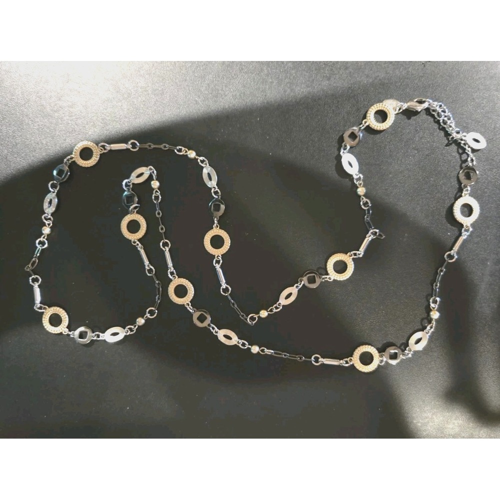 Lia Sophia - Scripted Gold, Gray & Silver Long Chain 36" Necklace Vintage